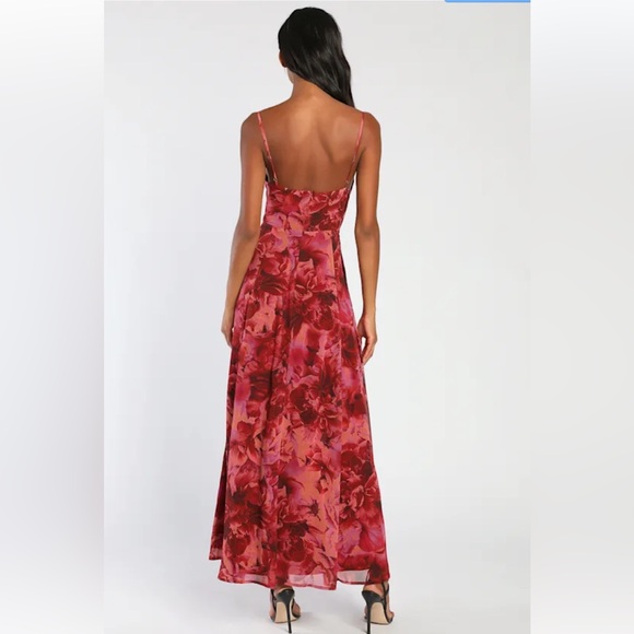 NWT Lulus Beautiful Soul Burgundy Floral Print Twist-Front Maxi Dress - Picture 4 of 5